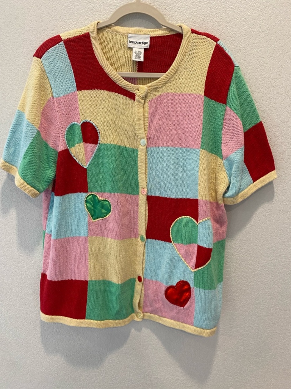 Breckenridge | Vintage checkered heart shirt sleeve sweater top